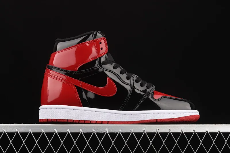 All categories Air Jordan Jordan series basketball shoes Air Jordan 1 High X version Air Jordan 1 High OG "Bred Patent" AJ1 Joe 1 patent leather black and red high-top basketball shoes 555088-063